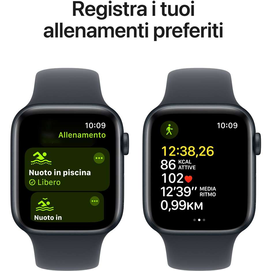 Apple Watch SE GPS 44mm Cassa in Alluminio Colore Mezzanotte con cinturino Mezzanotte Sport Band - M/L