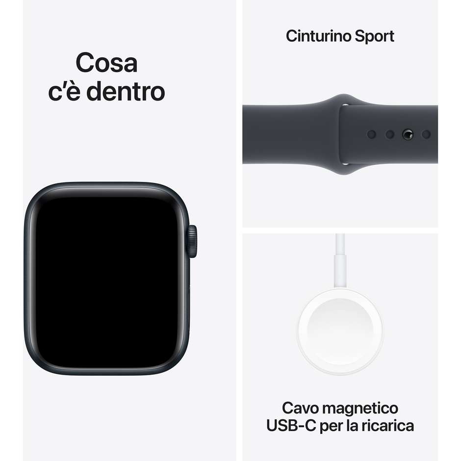 Apple Watch SE GPS 44mm Cassa in Alluminio Colore Mezzanotte con cinturino Mezzanotte Sport Band - M/L