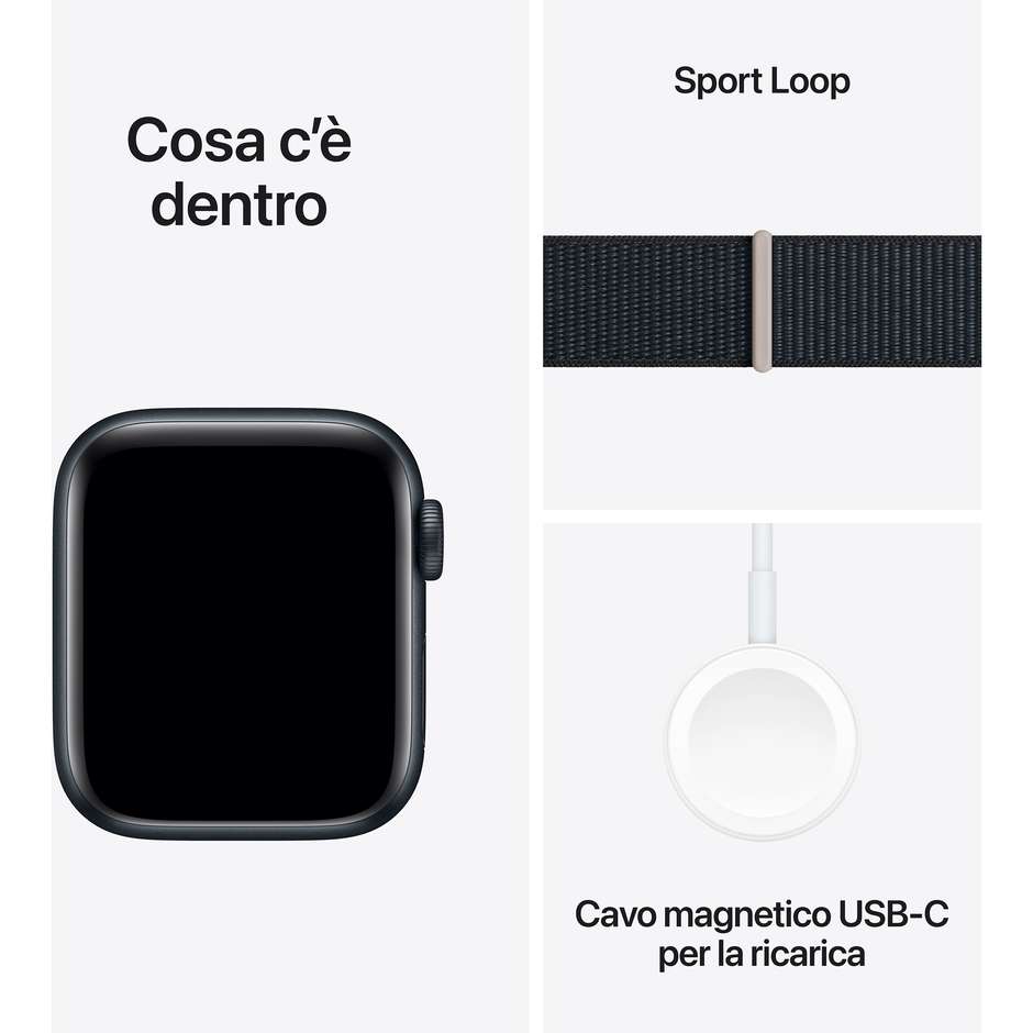 Apple Watch SE GPS + Cellular 40mm Cassa in Alluminio Mezzanotte con Cinturino Sport Loop Mezzanotte