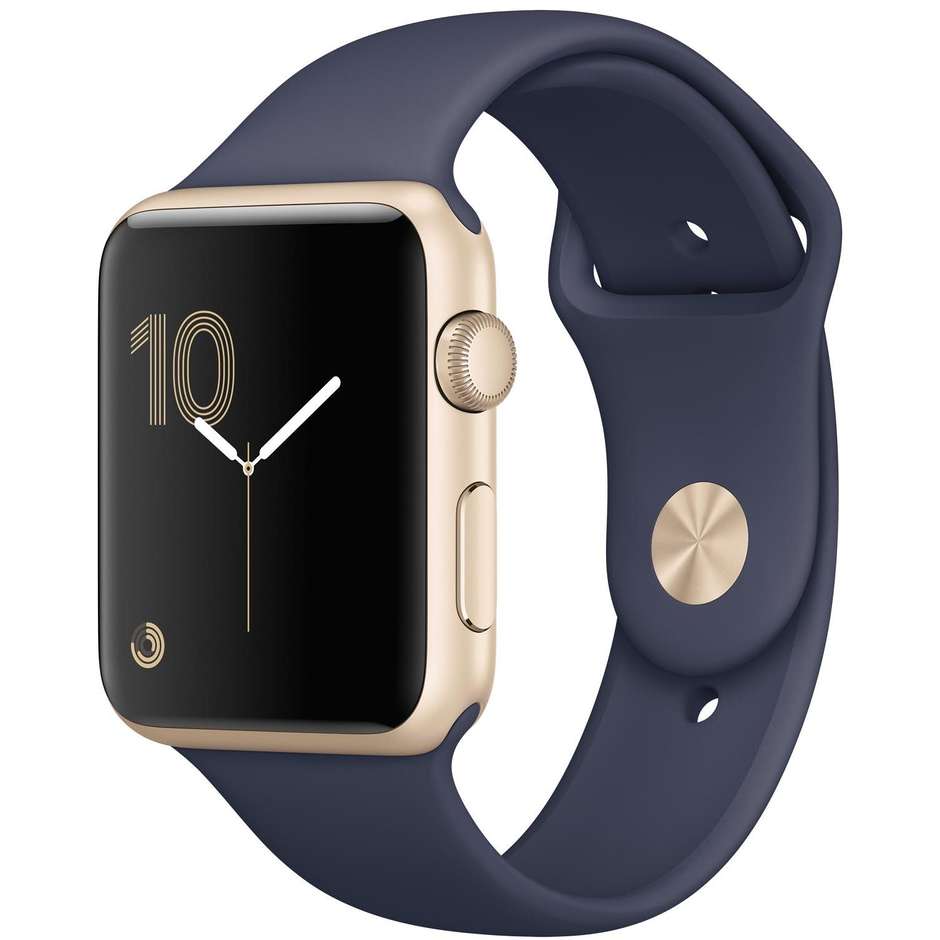Apple Watch Serie 2 MQ152QL/A Smartwatch 42 mm fascia sportiva Blu mezzanotte color Oro