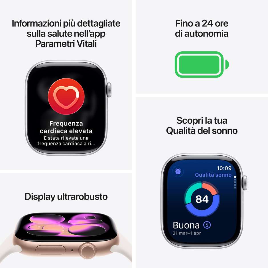 Apple Watch Series 10 GPS 42mm Cassa Alluminio Jet Black con Cinturino Sport Nero - M/L (MEQU4QL/A)