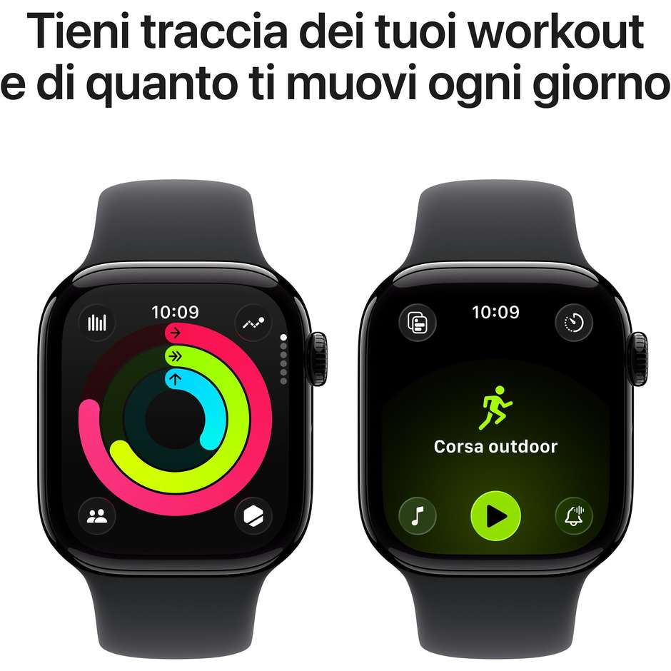Apple Watch Series 10 GPS 42mm Cassa Alluminio Jet Black con Cinturino Sport Nero - M/L (MEQU4QL/A)