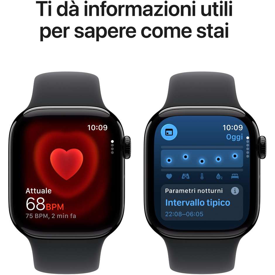 Apple Watch Series 10 GPS 42mm Cassa Alluminio Jet Black con Cinturino Sport Nero - M/L (MEQU4QL/A)