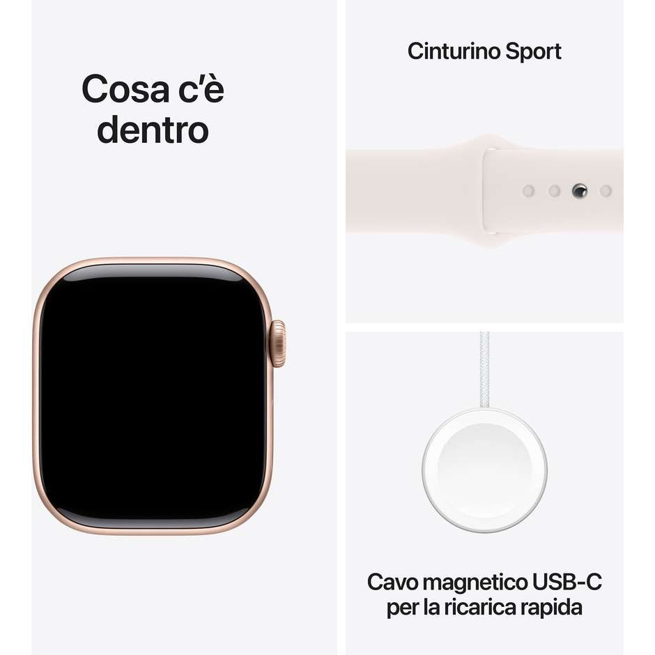 Apple Watch Series 10 GPS 42mm Cassa in Alluminio Wi-Fi Bluetooth Colore Oro Rosa con cinturino Light Blush Sport Band - M/L