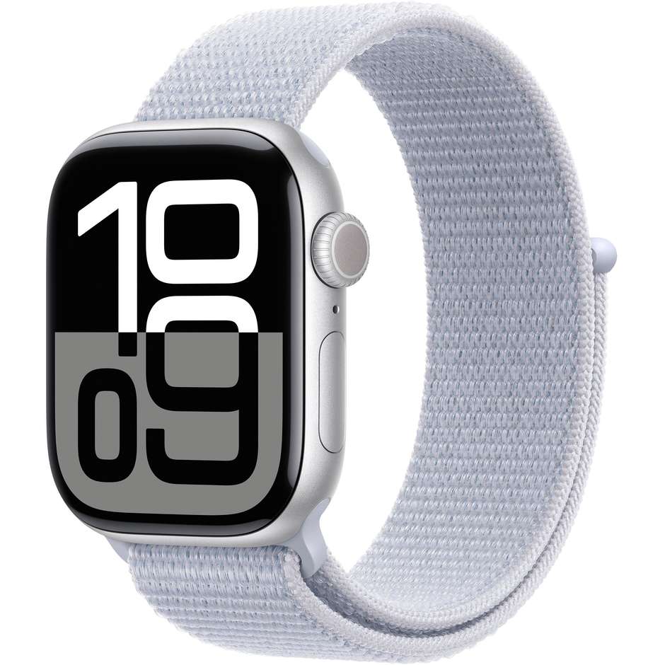 Apple Watch Series 10 GPS 42mm Cassa in Alluminio Wi-Fi Colore Argento con cinturino Blu tempesta Sport Loop
