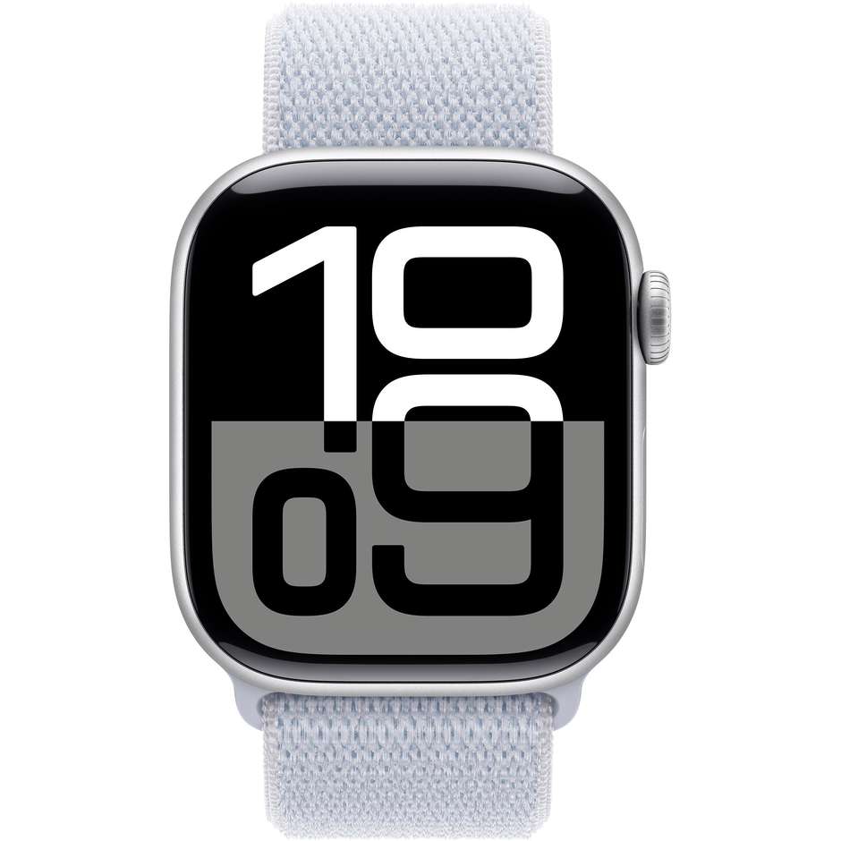 Apple Watch Series 10 GPS 42mm Cassa in Alluminio Wi-Fi Colore Argento con cinturino Blu tempesta Sport Loop