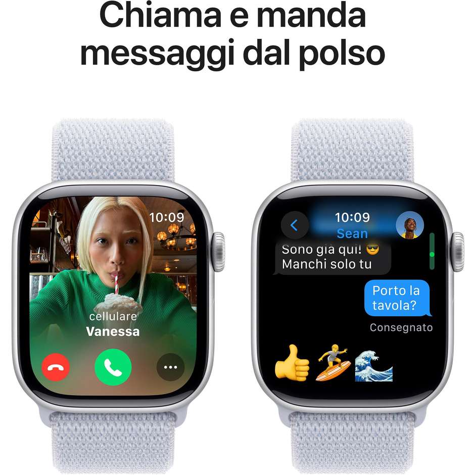 Apple Watch Series 10 GPS 42mm Cassa in Alluminio Wi-Fi Colore Argento con cinturino Blu tempesta Sport Loop