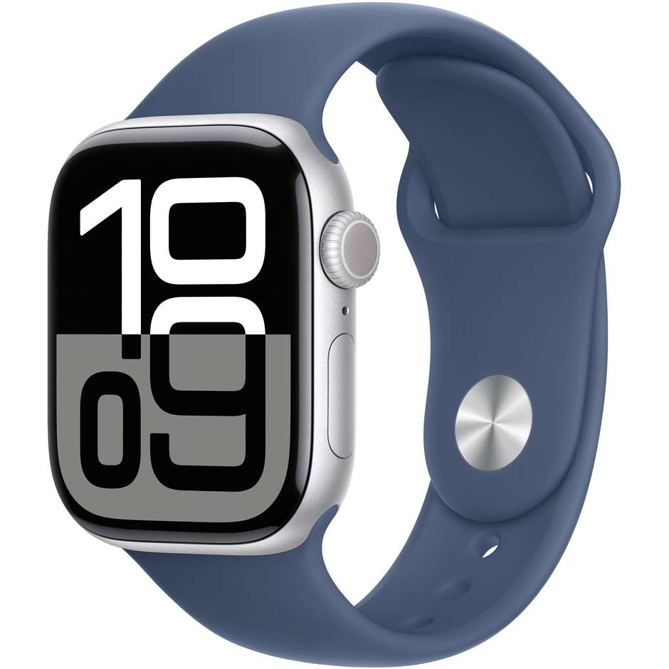 Apple Watch Series 10 GPS 42mm Cassa in Alluminio Wi-Fi Colore Argento con cinturino Denim Sport Band - M/L