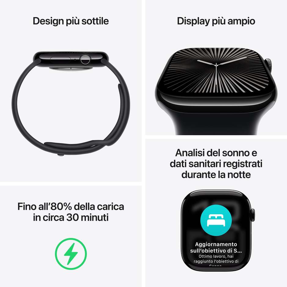 Apple Watch Series 10 GPS 42mm Cassa in Alluminio Wi-Fi Colore Argento con cinturino Denim Sport Band - M/L