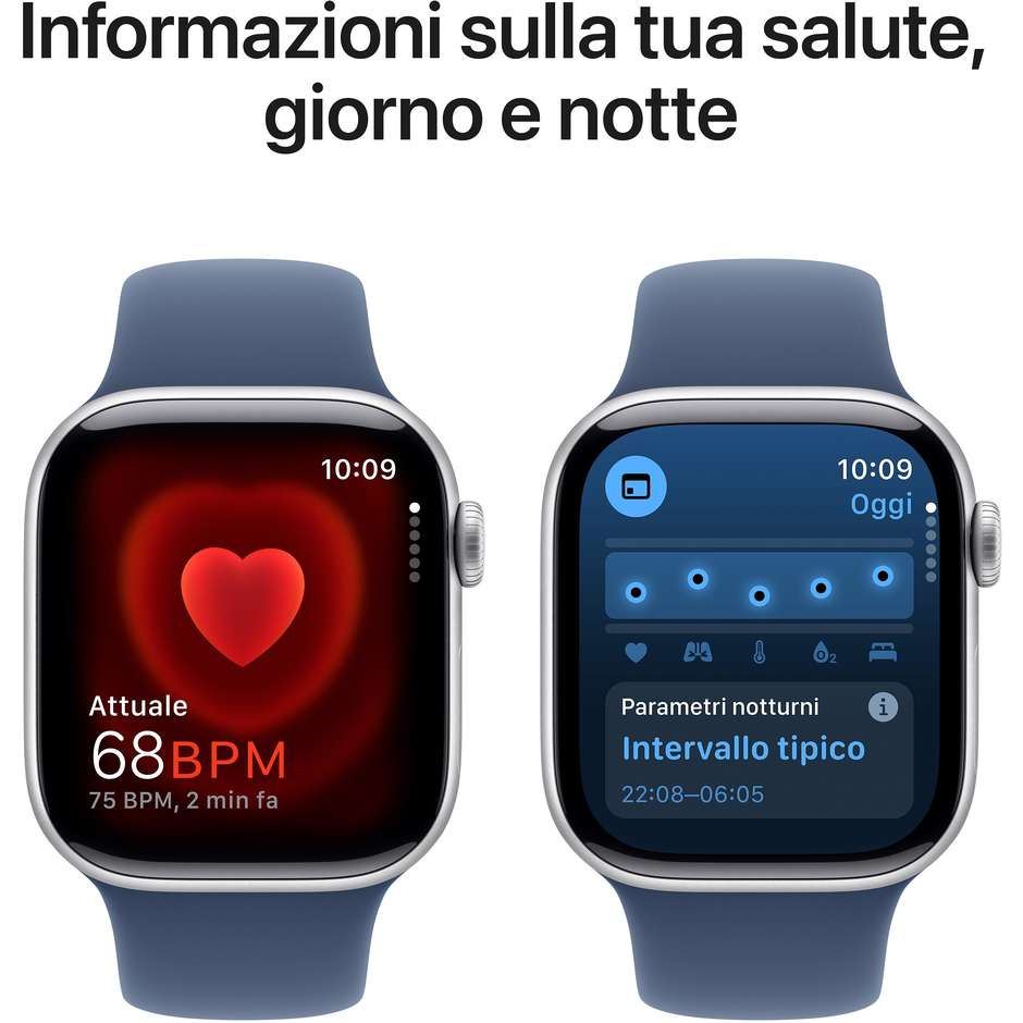 Apple Watch Series 10 GPS 42mm Cassa in Alluminio Wi-Fi Colore Argento con cinturino Denim Sport Band - M/L