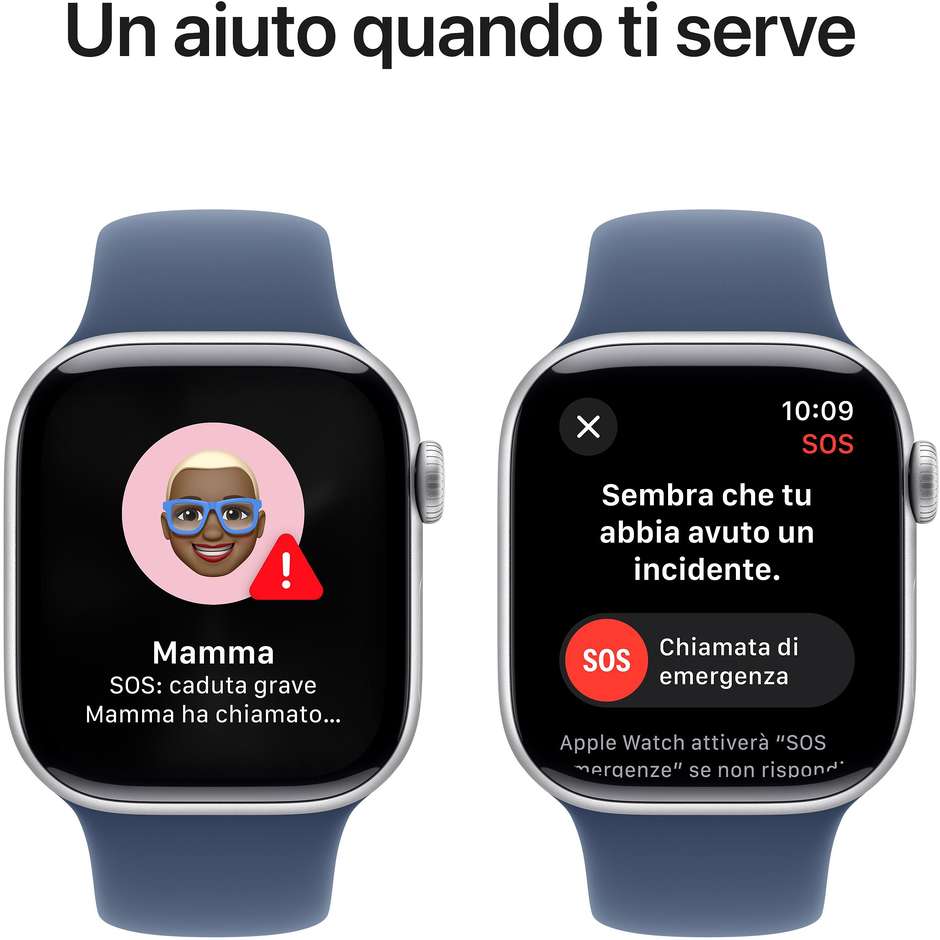 Apple Watch Series 10 GPS 42mm Cassa in Alluminio Wi-Fi Colore Argento con cinturino Denim Sport Band - M/L