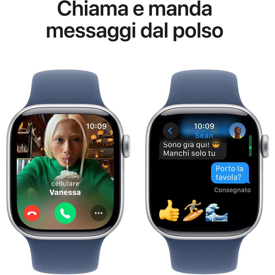 Apple Watch Series 10 GPS 42mm Cassa in Alluminio Wi-Fi Colore Argento con cinturino Denim Sport Band - M/L