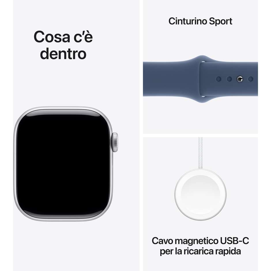 Apple Watch Series 10 GPS 42mm Cassa in Alluminio Wi-Fi Colore Argento con cinturino Denim Sport Band - M/L