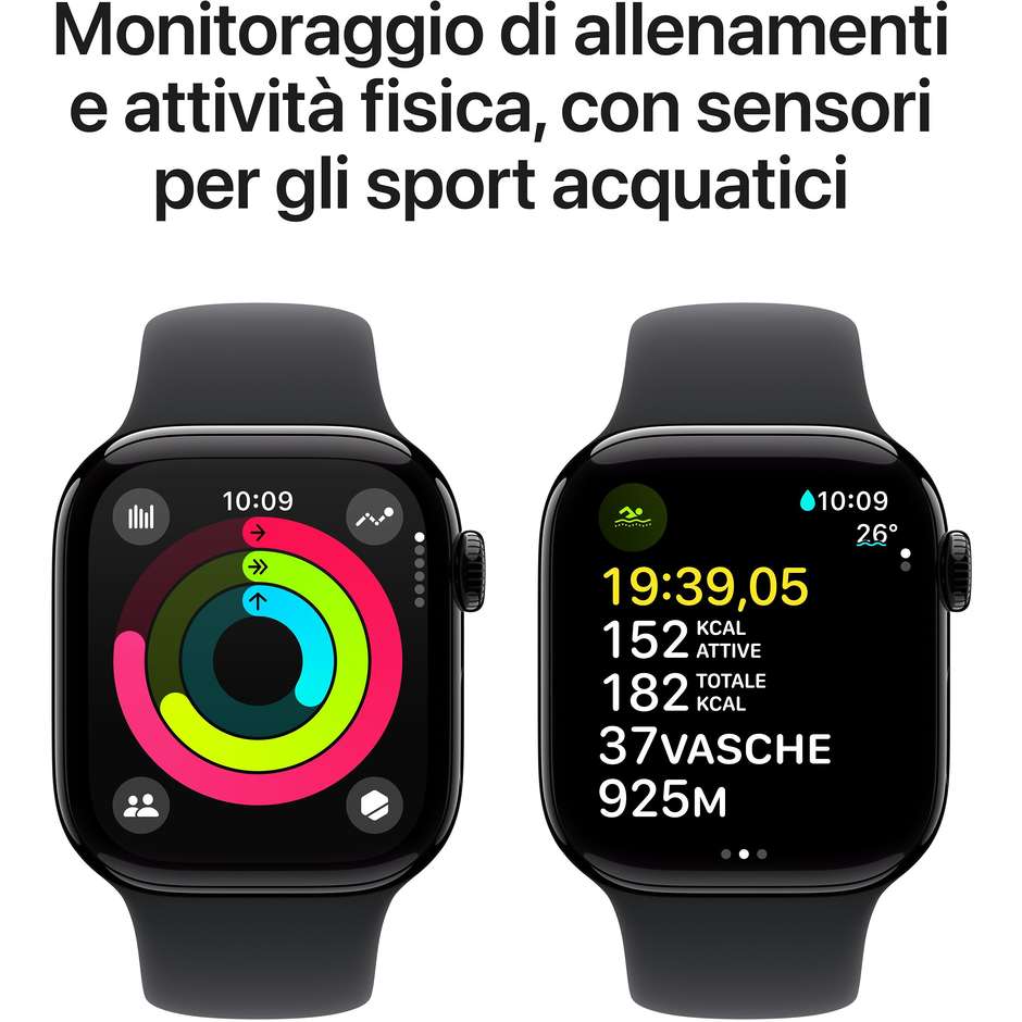 Apple Watch Series 10 GPS 42mm Cassa in Alluminio Wi-Fi Colore Nero con cinturino nero