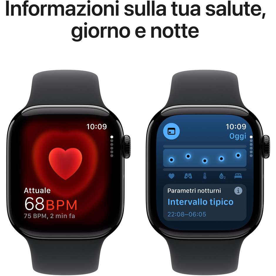 Apple Watch Series 10 GPS 42mm Cassa in Alluminio Wi-Fi Colore Nero con cinturino nero