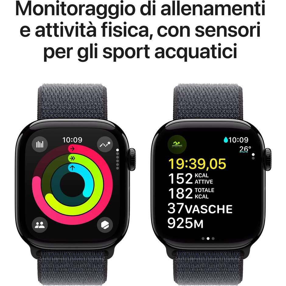 Apple Watch Series 10 GPS 42mm Cassa in Alluminio Wi-Fi Colore Nero con cinturino Sport Loop nero