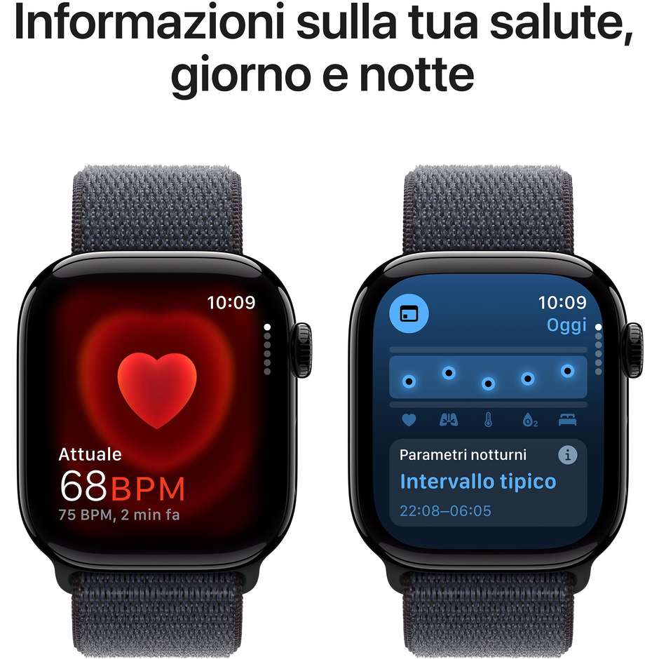 Apple Watch Series 10 GPS 42mm Cassa in Alluminio Wi-Fi Colore Nero con cinturino Sport Loop nero