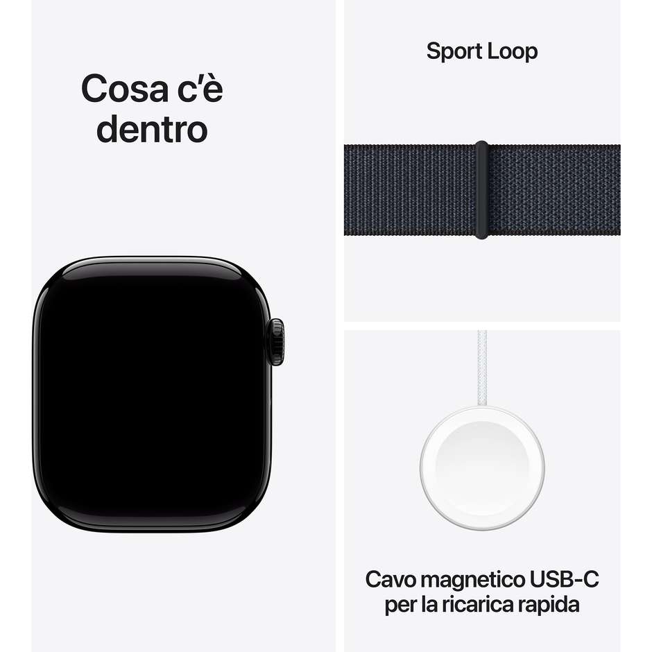 Apple Watch Series 10 GPS 42mm Cassa in Alluminio Wi-Fi Colore Nero con cinturino Sport Loop nero