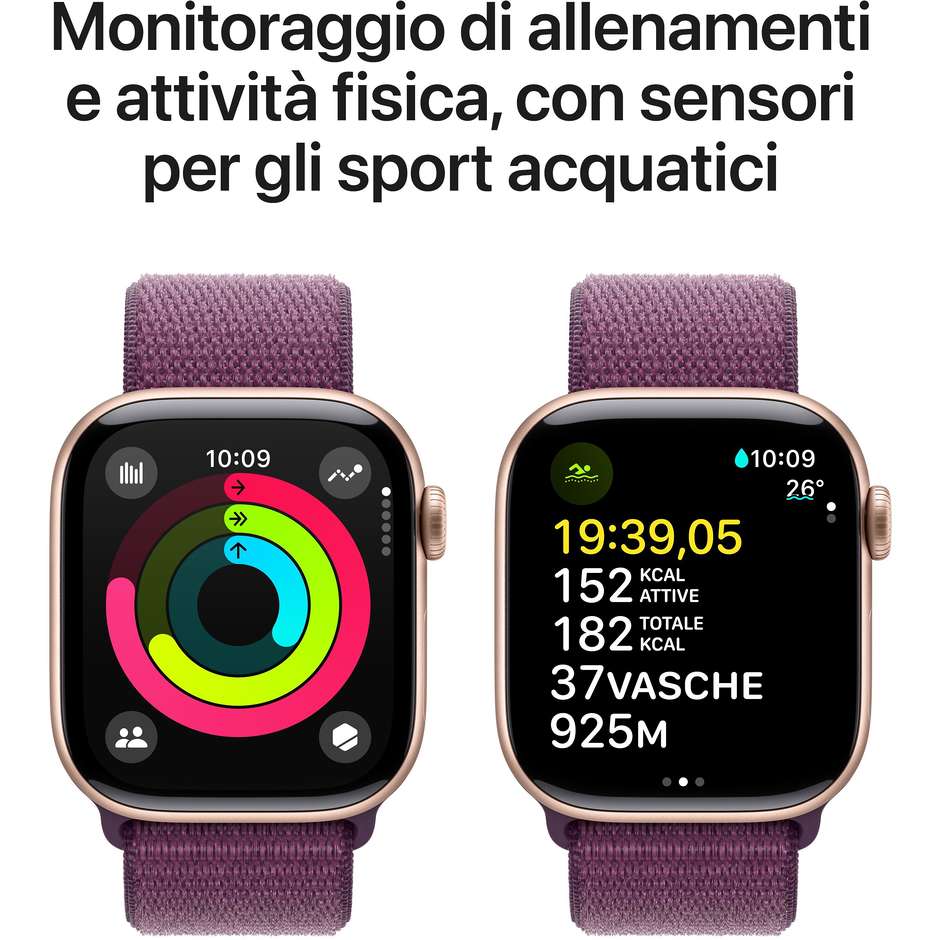 Apple Watch Series 10 GPS 42mm Cassa in Alluminio Wi-Fi Colore Oro rosa con cinturino Oro rosa Sport Loop