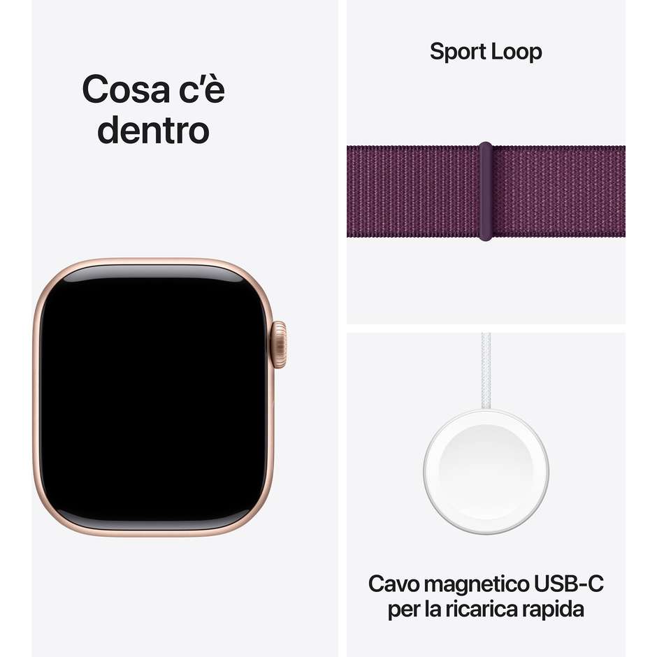 Apple Watch Series 10 GPS 42mm Cassa in Alluminio Wi-Fi Colore Oro rosa con cinturino Oro rosa Sport Loop