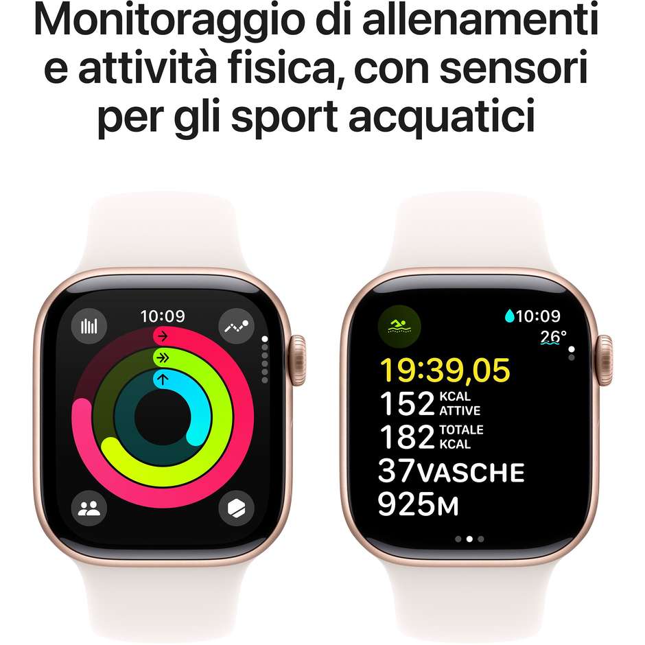 Apple Watch Series 10 GPS 42mm Cassa in Alluminio Wi-Fi Colore Rose Gold con Cinturino Light Blush Sport Band - S/M