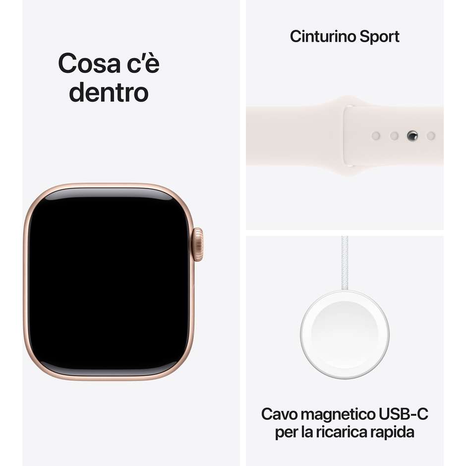 Apple Watch Series 10 GPS 42mm Cassa in Alluminio Wi-Fi Colore Rose Gold con Cinturino Light Blush Sport Band - S/M