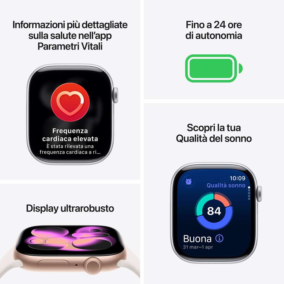 Apple Watch Series 10 GPS 46mm Cassa Alluminio Argento con Cinturino Sport Viola Nebbia - M/L