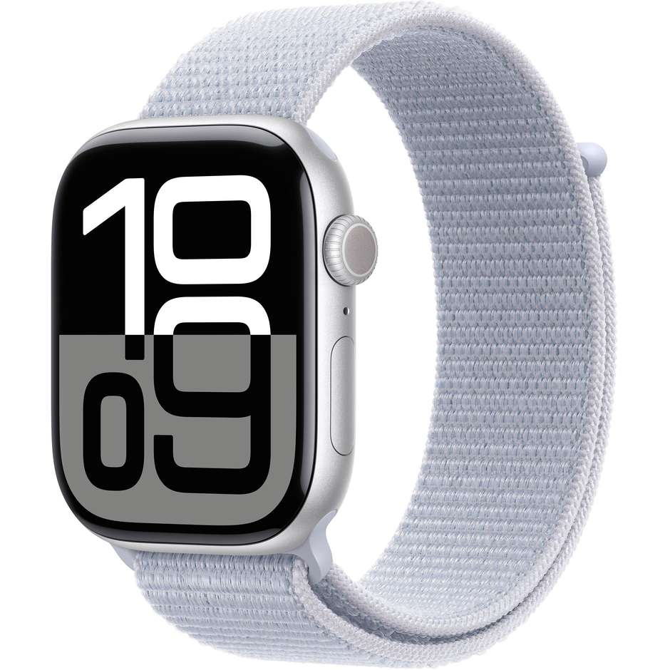 Apple Watch Series 10 GPS 46mm Cassa in Alluminio Wi-Fi Colore Argento con cinturino Blu tempesta Sport Loop