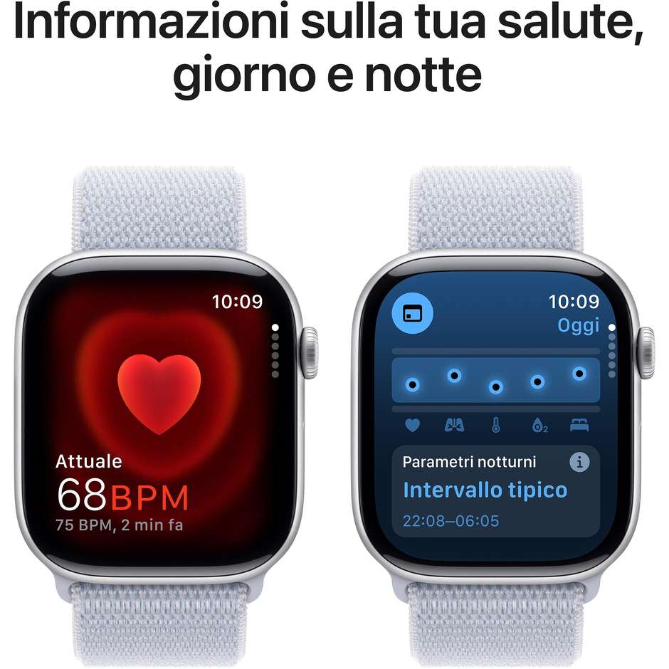 Apple Watch Series 10 GPS 46mm Cassa in Alluminio Wi-Fi Colore Argento con cinturino Blu tempesta Sport Loop