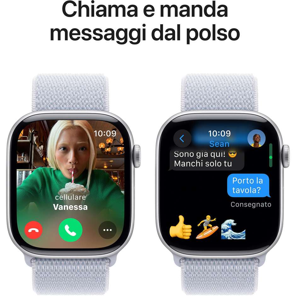 Apple Watch Series 10 GPS 46mm Cassa in Alluminio Wi-Fi Colore Argento con cinturino Blu tempesta Sport Loop