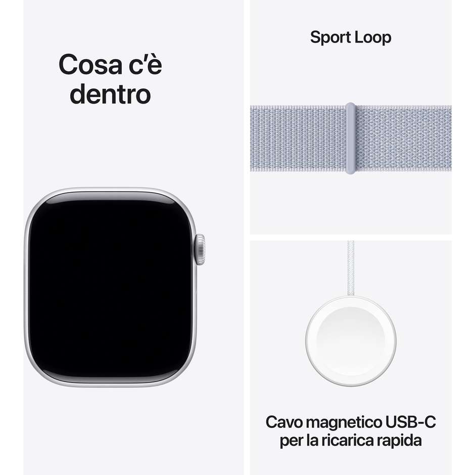 Apple Watch Series 10 GPS 46mm Cassa in Alluminio Wi-Fi Colore Argento con cinturino Blu tempesta Sport Loop