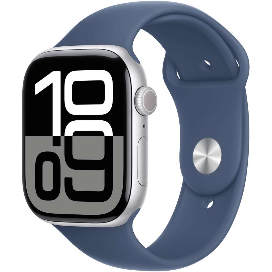 Apple Watch Series 10 GPS 46mm Cassa in Alluminio Wi-Fi Colore Argento con cinturino Denim Sport Band - M/L