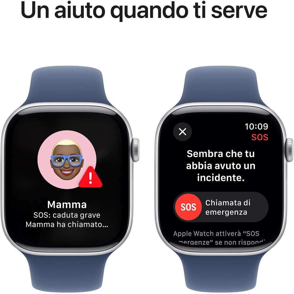 Apple Watch Series 10 GPS 46mm Cassa in Alluminio Wi-Fi Colore Argento con cinturino Denim Sport Band - M/L