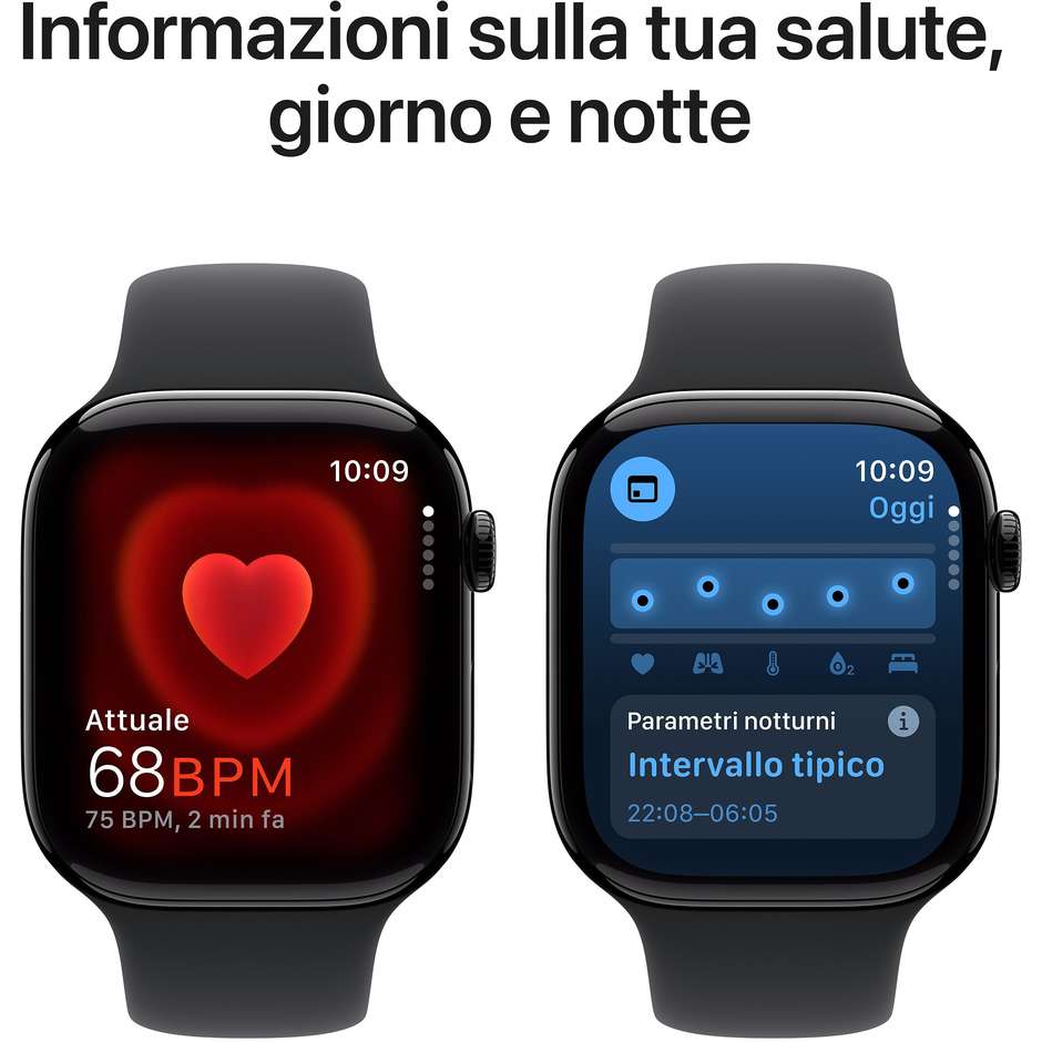 Apple Watch Series 10 GPS 46mm Cassa in Alluminio Wi-Fi Colore Nero con cinturino Nero Sport Band - M/L