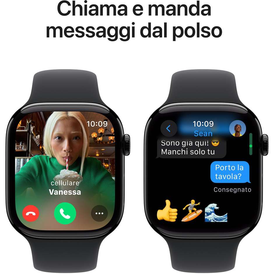 Apple Watch Series 10 GPS 46mm Cassa in Alluminio Wi-Fi Colore Nero con cinturino Nero Sport Band - M/L