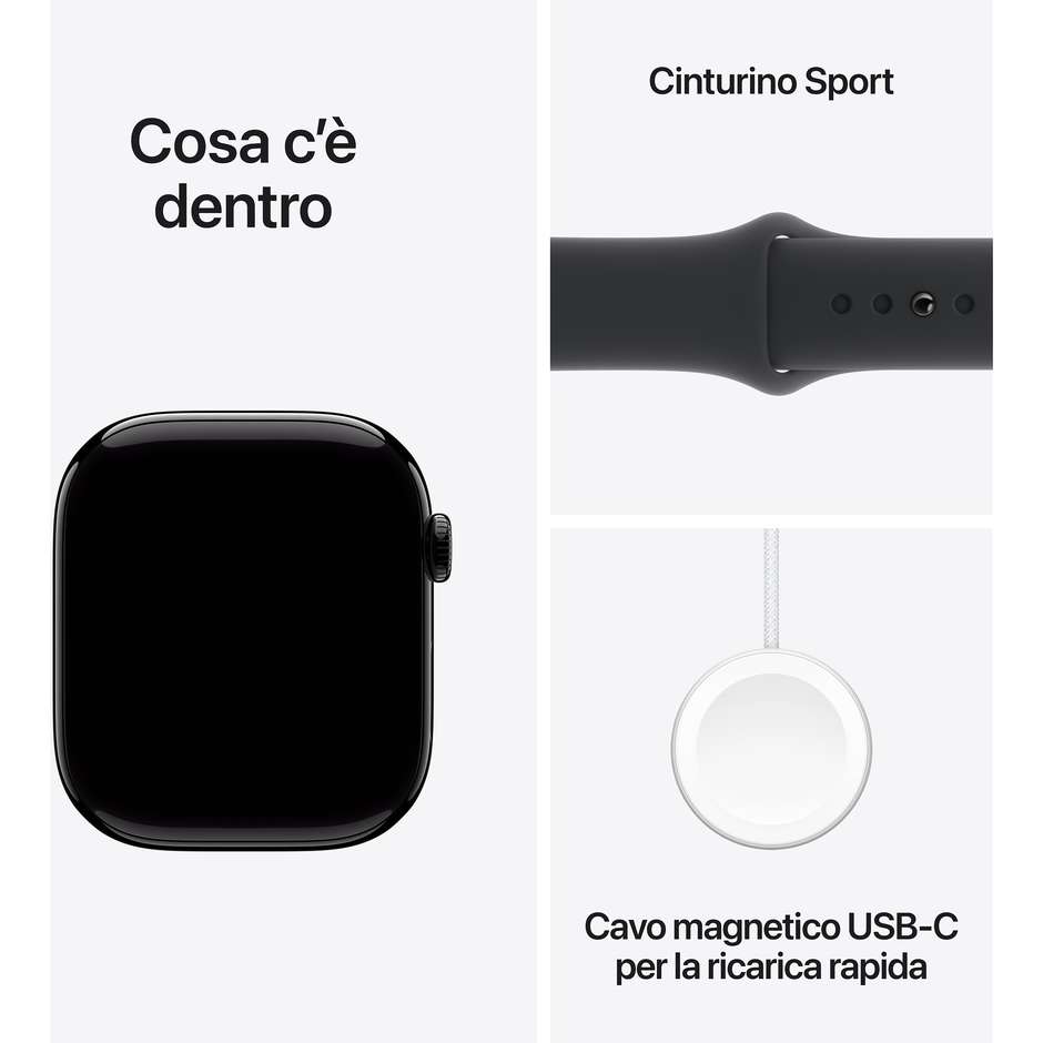 Apple Watch Series 10 GPS 46mm Cassa in Alluminio Wi-Fi Colore Nero con cinturino Nero Sport Band - M/L