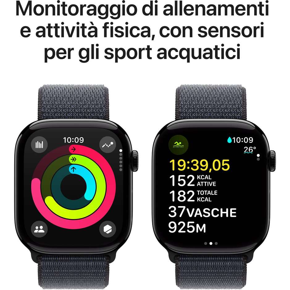 Apple Watch Series 10 GPS 46mm Cassa in Alluminio Wi-Fi Colore Nero con cinturino Sport Loop