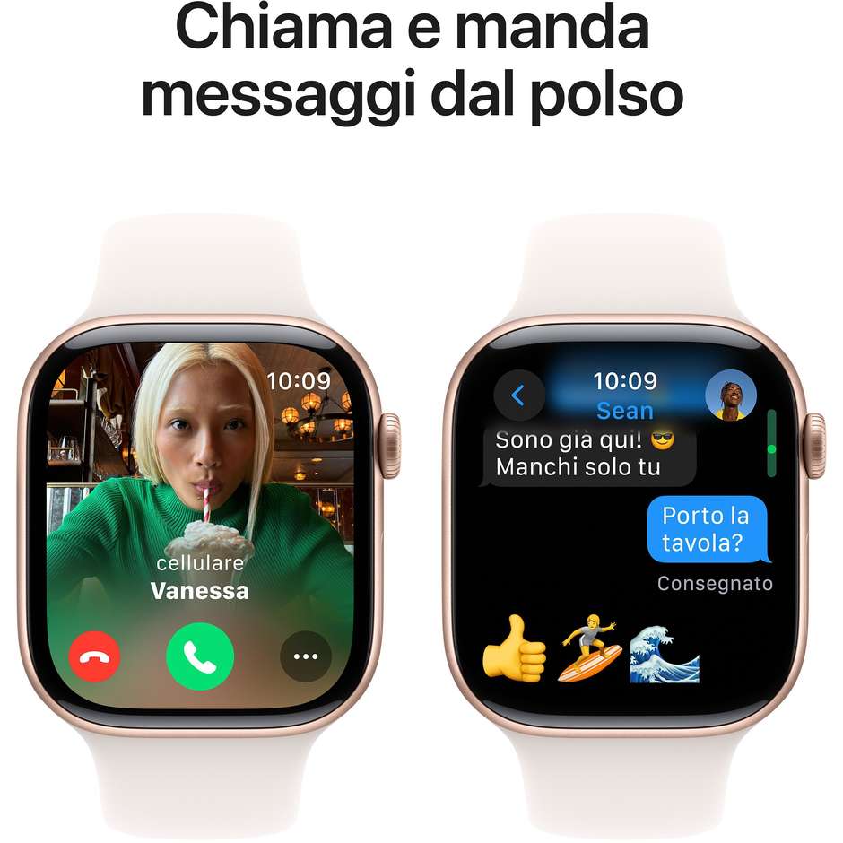 Apple Watch Series 10 GPS 46mm Cassa in Alluminio Wi-Fi Colore Oro Rosa con cinturino  Light Blush Sport Band - M/L
