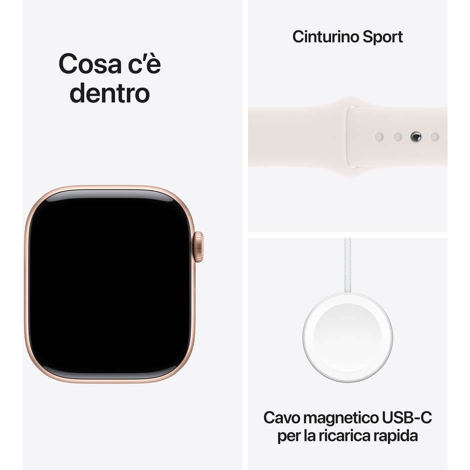 Apple Watch Series 10 GPS 46mm Cassa in Alluminio Wi-Fi Colore Oro Rosa con cinturino  Light Blush Sport Band - M/L