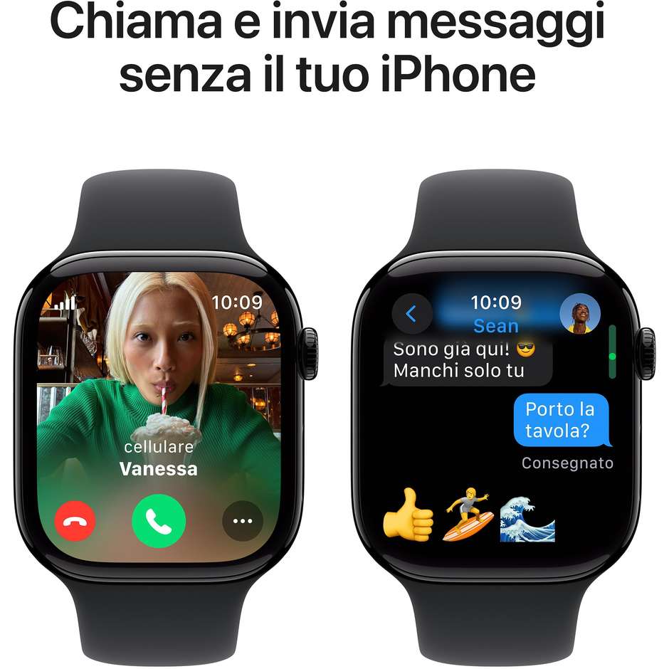 Apple Watch Series 10 GPS + Cellular 46mm Cassa in Alluminio Colore Nero con cinturino Nero Sport Band - M/L