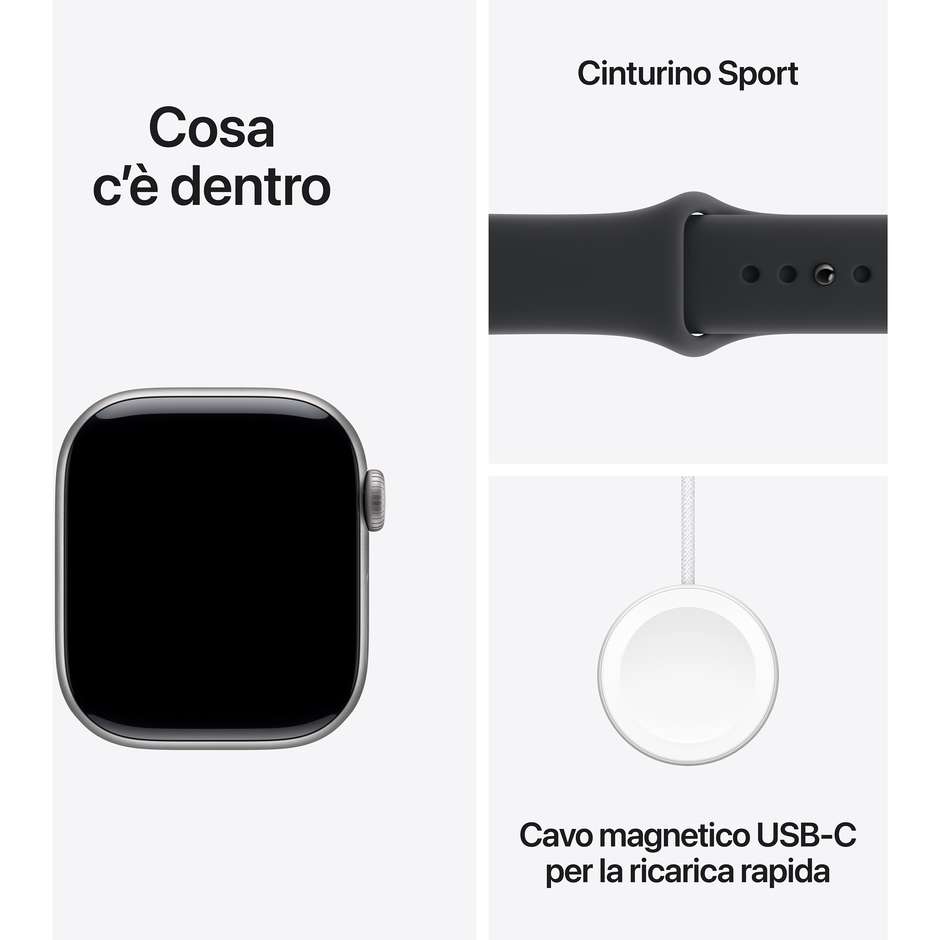 Apple Watch Series 11 GPS 42mm Cassa Alluminio Grigio Siderale con Sport Band Nero - M/L