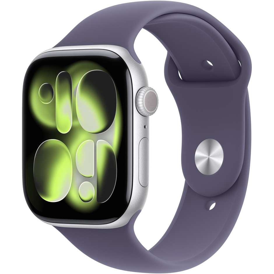 Apple Watch Series 11 GPS 46mm Cassa Alluminio Argento con Sport Band Viola Nebbia - M/L
