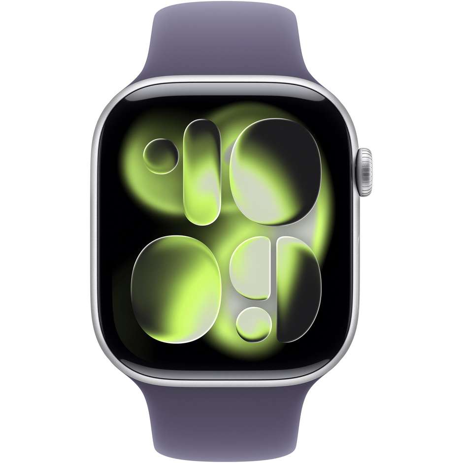 Apple Watch Series 11 GPS 46mm Cassa Alluminio Argento con Sport Band Viola Nebbia - M/L