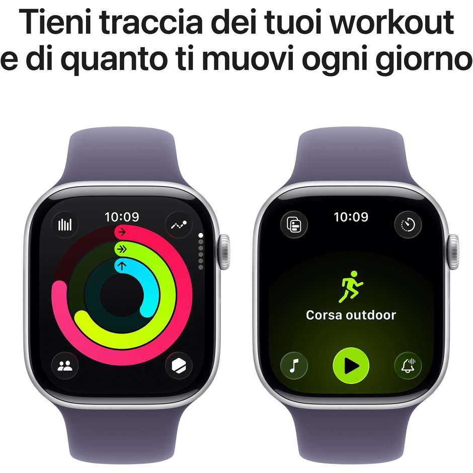 Apple Watch Series 11 GPS 46mm Cassa Alluminio Argento con Sport Band Viola Nebbia - M/L