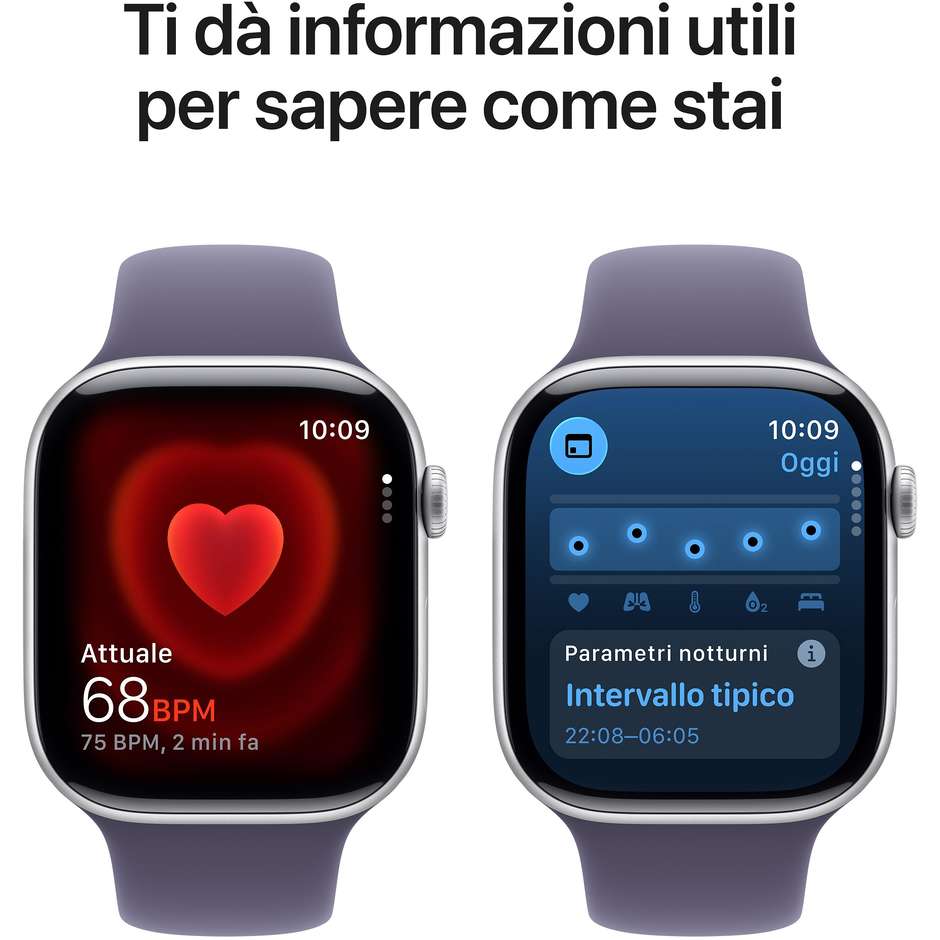 Apple Watch Series 11 GPS 46mm Cassa Alluminio Argento con Sport Band Viola Nebbia - M/L