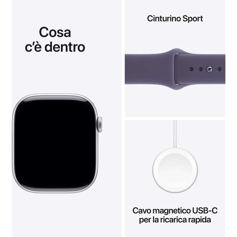 Apple Watch Series 11 GPS 46mm Cassa Alluminio Argento con Sport Band Viola Nebbia - M/L