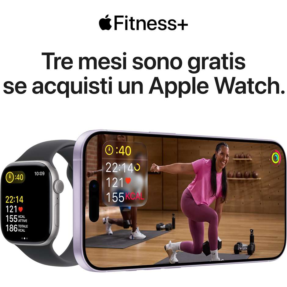Apple Watch Series 11 GPS 46mm Cassa Alluminio Argento con Sport Band Viola Nebbia - M/L
