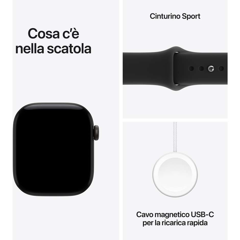 Apple Watch Series 12 GPS 42 mm alluminio nero con cinturino Sport nero S/M