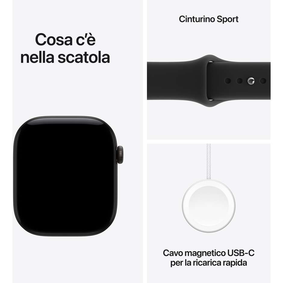 Apple Watch Series 12 GPS 46 mm alluminio nero con cinturino Sport nero S/M