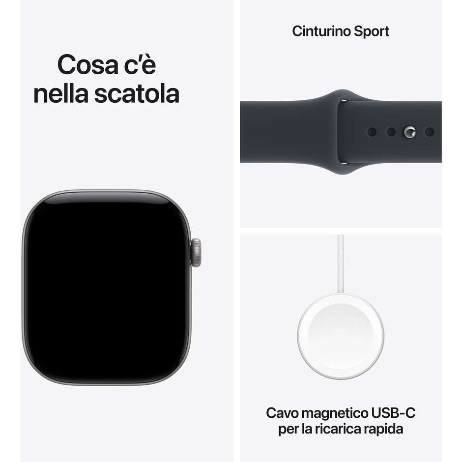 Apple Watch Series 12 GPS 46 mm grigio siderale con cinturino Sport blu marino M/L